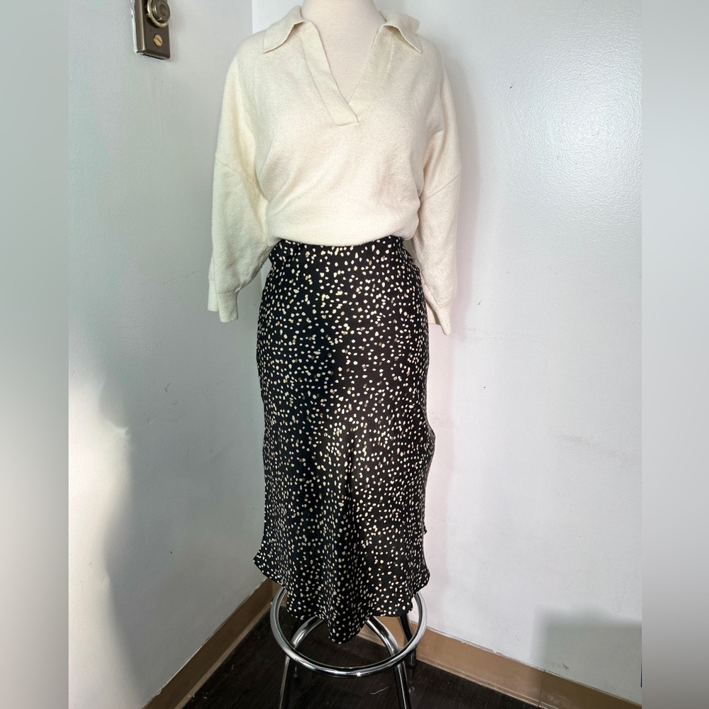 Women’s Nasty Gal Polka Dot Metallic Gold Midi Skirt M Navy Blue